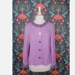 St. John Collection Knits Blazer Jacket Lilac Purple Black Cardigan Sweater 8